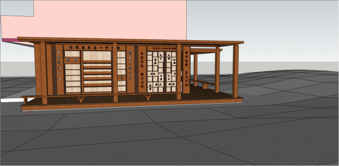 中式木制文化长廊su模型_图1
