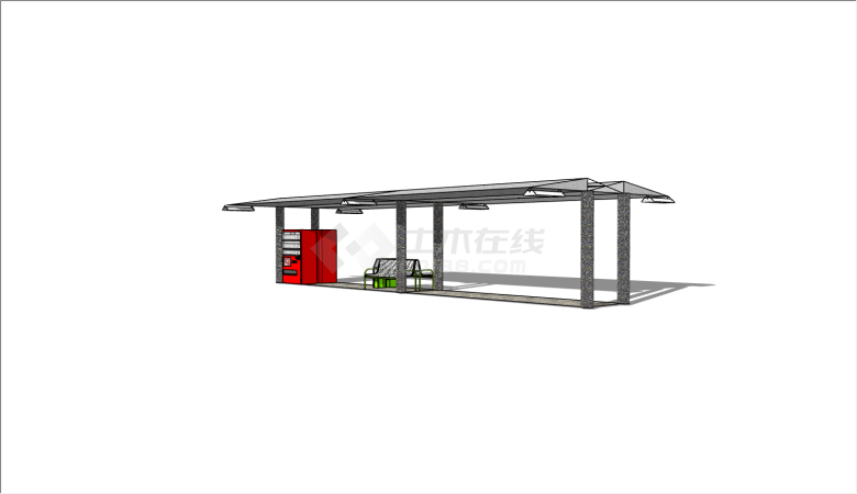 带有自动贩卖机现代公交车站台的SU模型-图二