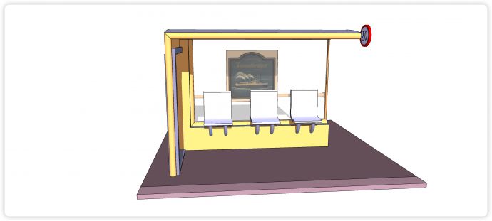 黄色主体靠背座椅现代公交车站su模型_图1