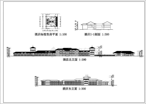 某老城区公园酒店建筑设计方案CAD图纸-图一