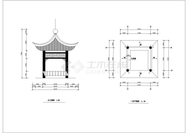 某中式古典四角亭设计cad全套建筑施工图（含结构设计）-图一