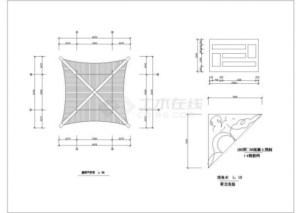 某中式古典四角亭设计cad全套建筑施工图（含结构设计）-图二