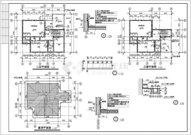 某现代某A型别墅建筑详细设计施工方案CAD图纸-图二