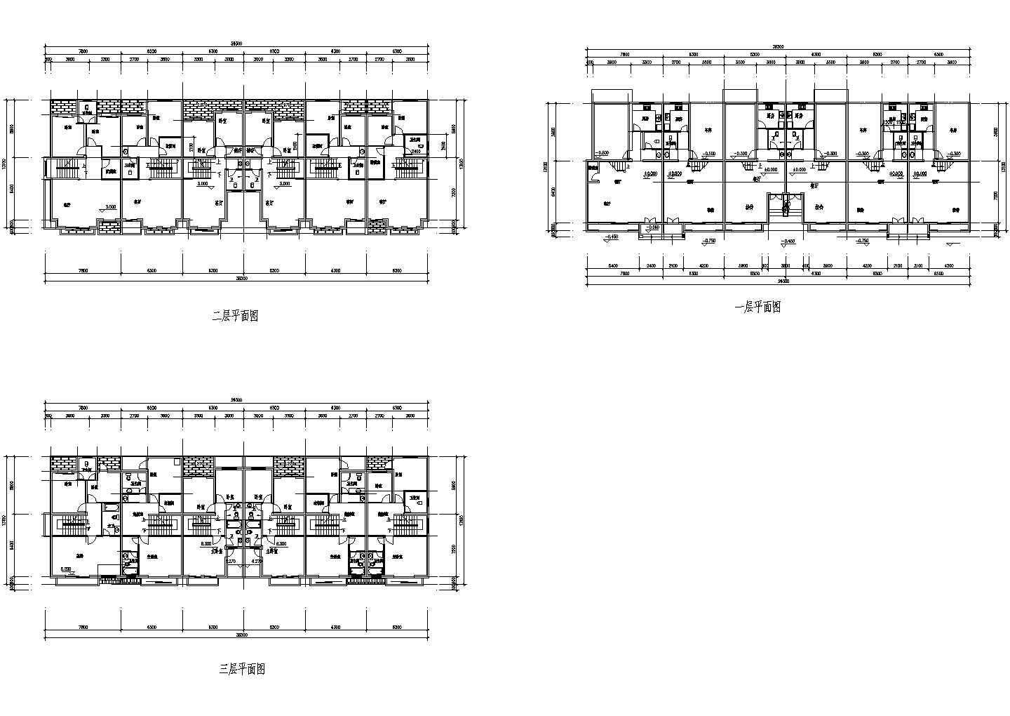 某经典小型联排别墅建筑平面详细设计施工方案CAD总图纸