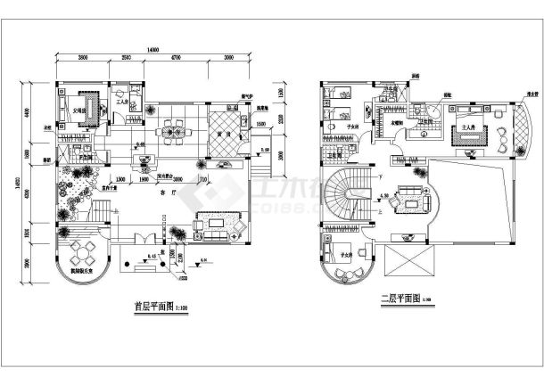 某现代经典别墅建筑方案设计详细施工CAD图纸-图二