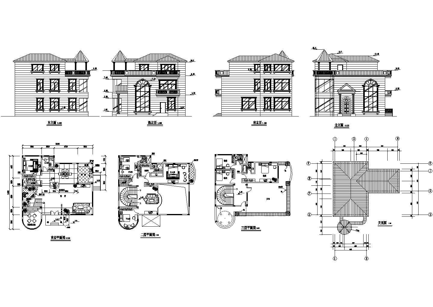 某现代经典别墅建筑方案设计详细施工CAD图纸