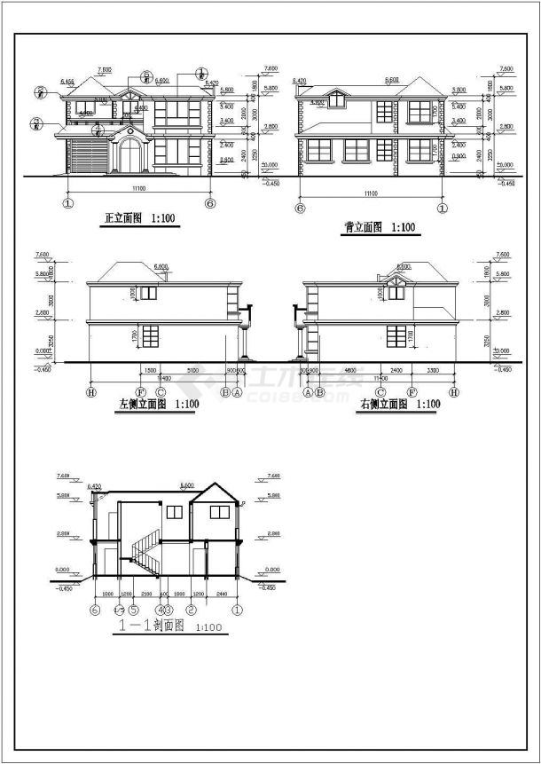 某现代混凝土小型别墅建筑方案设计详细施工CAD图纸-图二