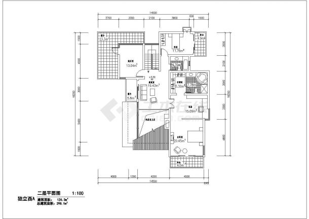 某现代独立西a别墅建筑详细方案设计施工CAD图纸-图二