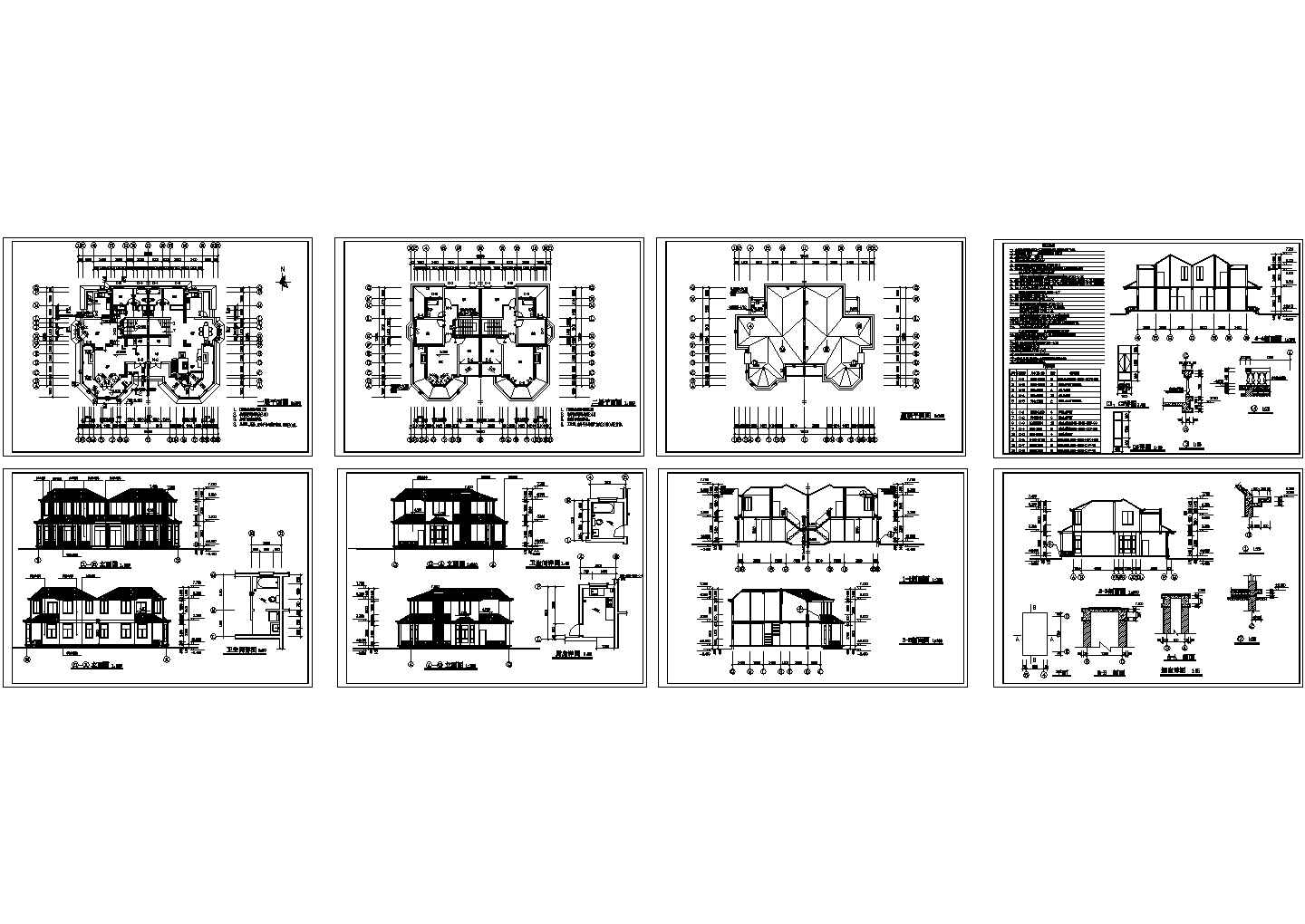 某现代两层小型别墅建筑全套方案设计详细施工CAD图纸