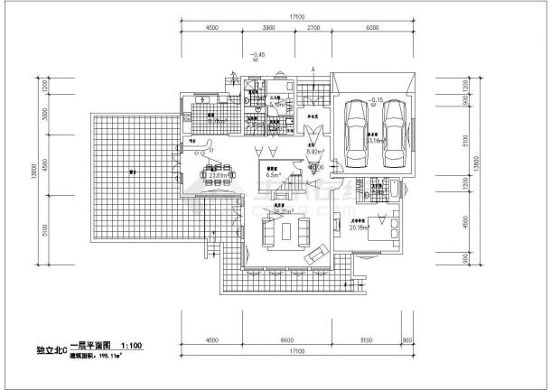 某现代独立北C别墅建筑详细设计方案施工CAD图纸-图二
