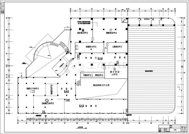 某老城区文体中心桑拿浴场建筑全套设计方案CAD图纸-图一
