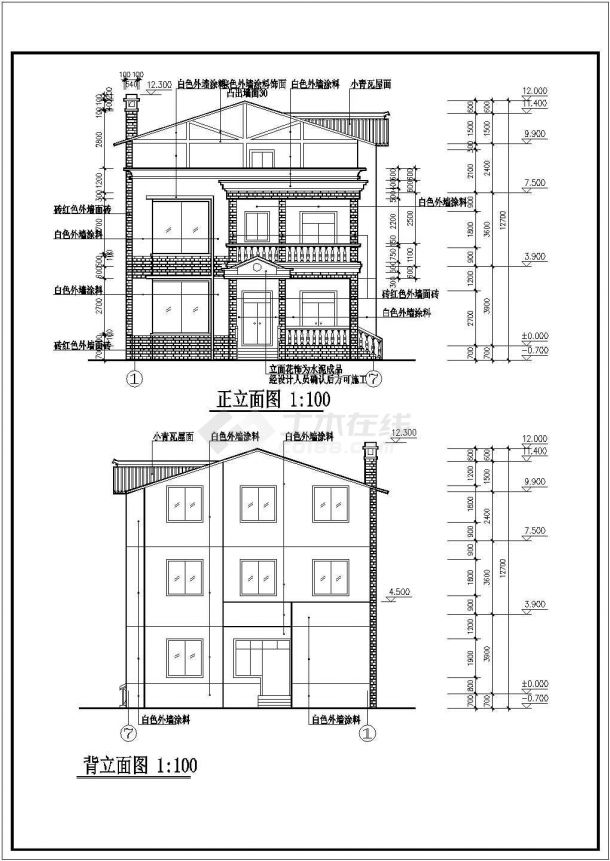 什邡某农村住宅建筑详细设计方案施工CAD图纸-图二