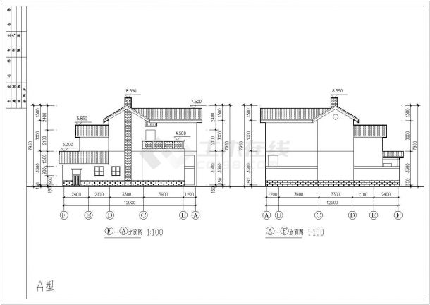 某简单小型农村别墅建筑详细设计方案施工CAD图纸-图二