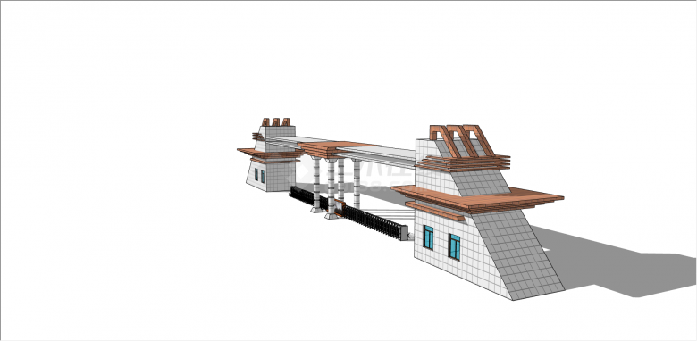白色瓷砖制厂区大门su模型-图二