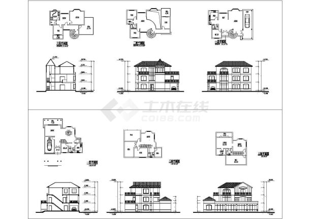 某小区现代住宅别墅建筑造型详细设计方案施工CAD图纸-图一