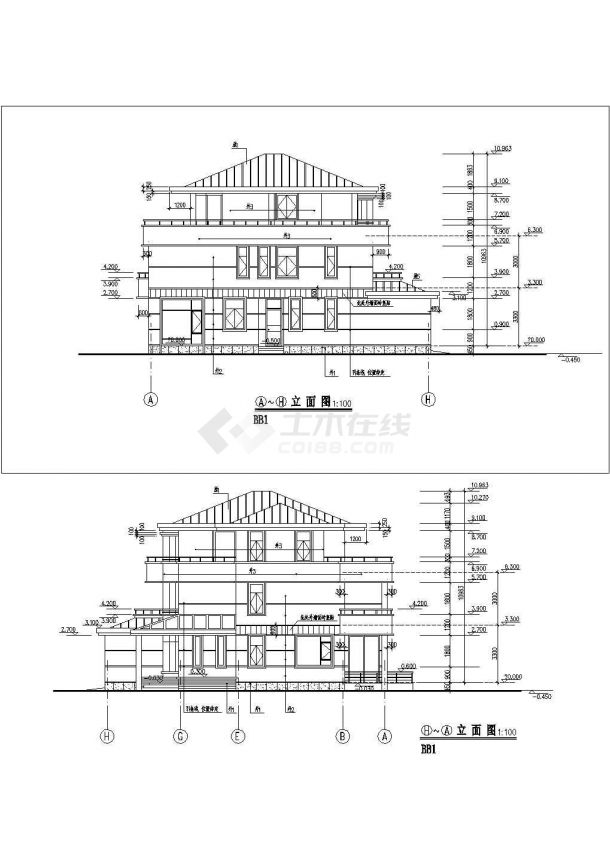某地区现代别墅建筑样板设计详细方案施工CAD图纸-图二