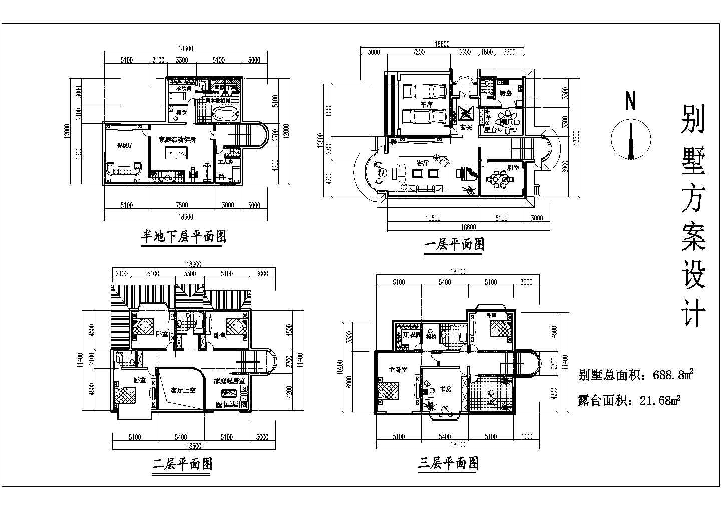 某经典豪华私人别墅建筑平面施工设计布置方案CAD图纸