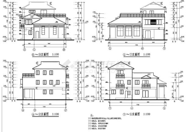 某地区现代经典别墅建筑方案设计施工CAD图纸-图二