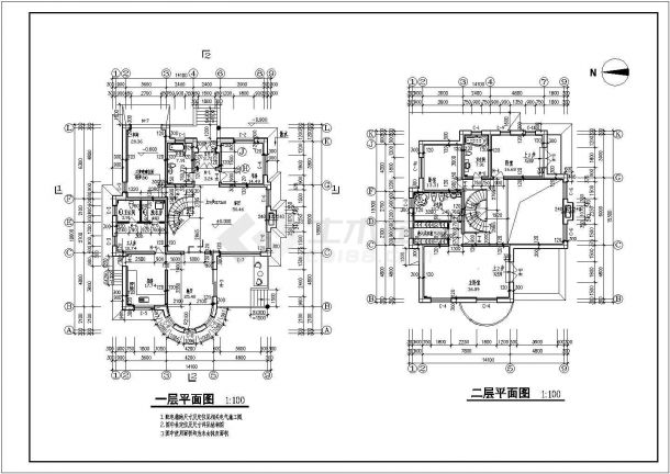 某地区经典E7型别墅建筑设计方案施工CAD图纸-图二
