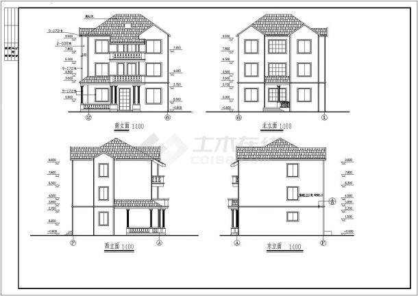 某经典标准3层别墅建筑设计施工CAD图纸-图二