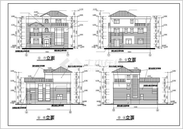 长沙市和富家园需求3层砖混结构商务别墅建筑设计CAD图纸-图一