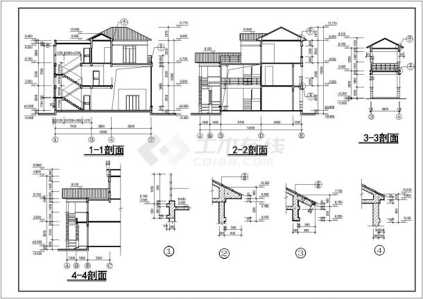 长沙市和富家园需求3层砖混结构商务别墅建筑设计CAD图纸-图二