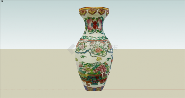 新中式古典花纹团花瓶装饰品su模型-图二