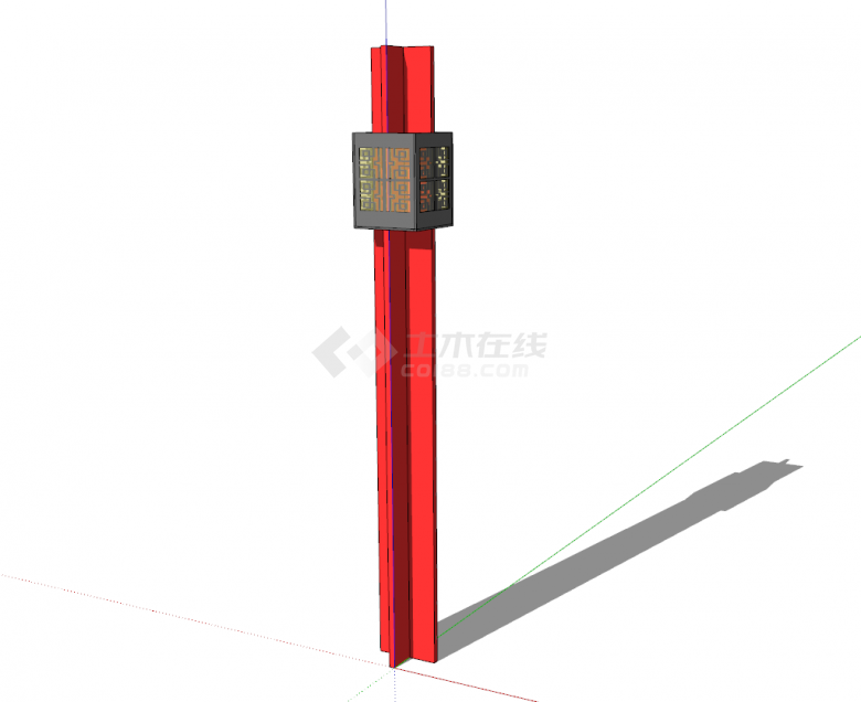 中国红立柱式景观灯su模型-图一