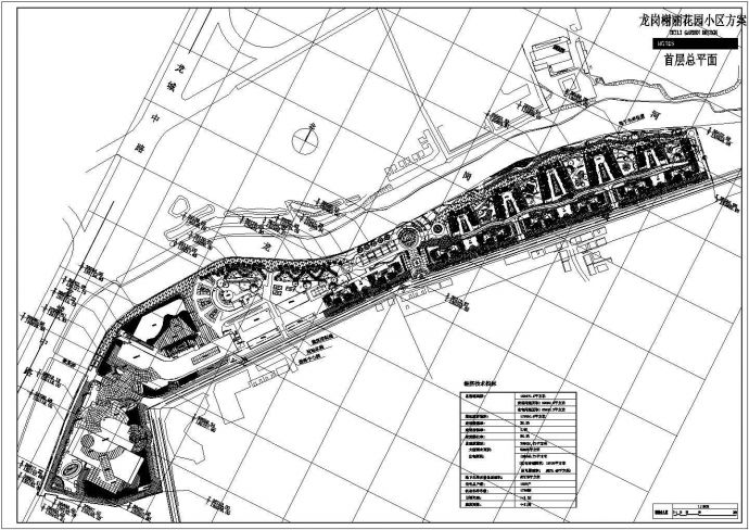 龙岗榭丽花园小区规划设计cad总平面方案图（ 含经济技术指标）_图1