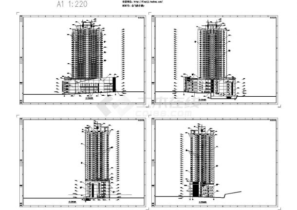 长73米宽32米28层大厦商住楼建筑设计CAD图纸-图一