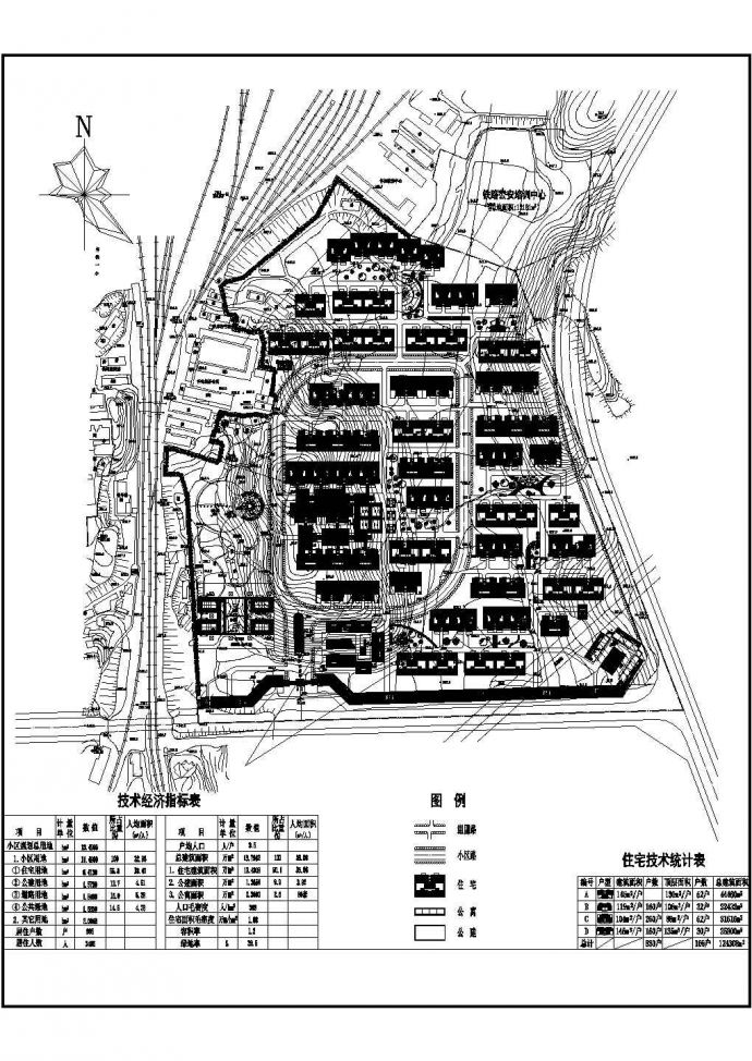 某大型多层居民小区景观规划设计cad总平面方案图纸（含技术经济指标）_图1