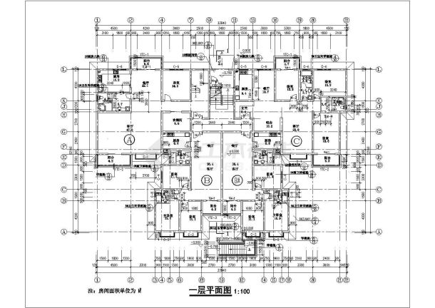 住宅设计_6层住宅楼建筑平面CAD图-图一