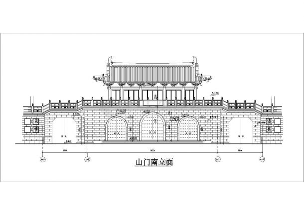 某二层木石结构仿古山门设计cad全套建筑施工图（甲级院设计）-图二