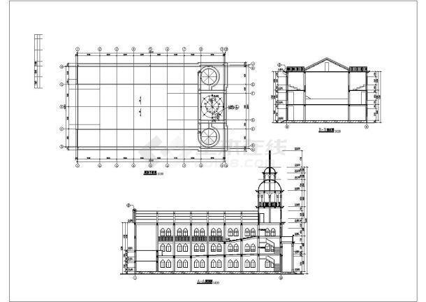 某四层框架结构教堂设计cad全套建筑施工图（标注详细）-图一