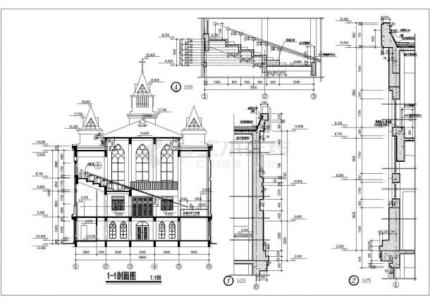 某二层带夹层框架结构欧式教堂设计cad全套建筑施工图（标注详细）-图二
