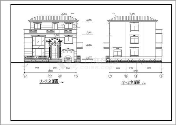 常州市某别墅区290平米3层框架结构高档独栋别墅建筑设计CAD图纸-图一