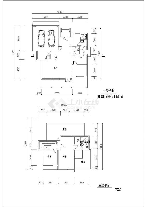 扬州市澄海佳元小区290平米三层框混结构单体别墅平立面设计CAD图纸-图一