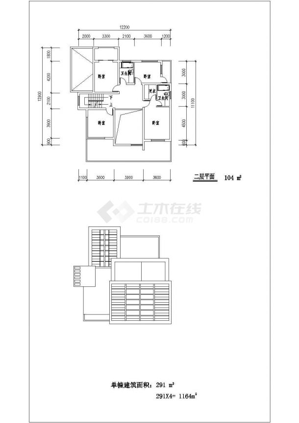 扬州市澄海佳元小区290平米三层框混结构单体别墅平立面设计CAD图纸-图二