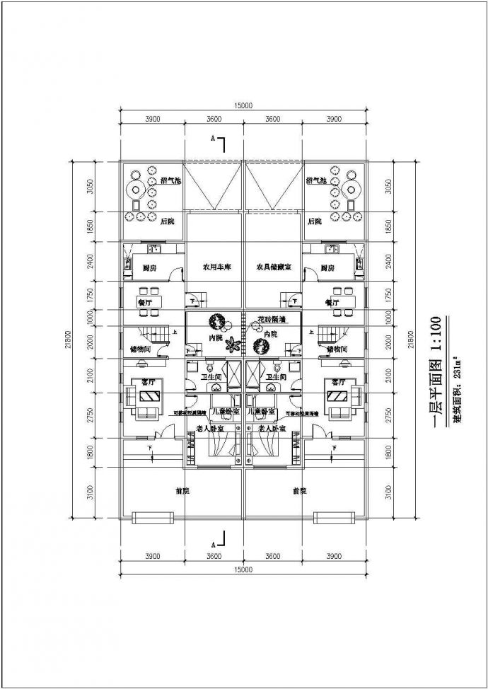 住宅设计_三层住宅总体平面CAD图_图1