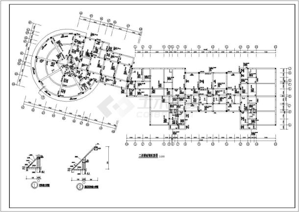 某标准现代三层烟厂招待所框架结构设计详细施工CAD图纸-图二