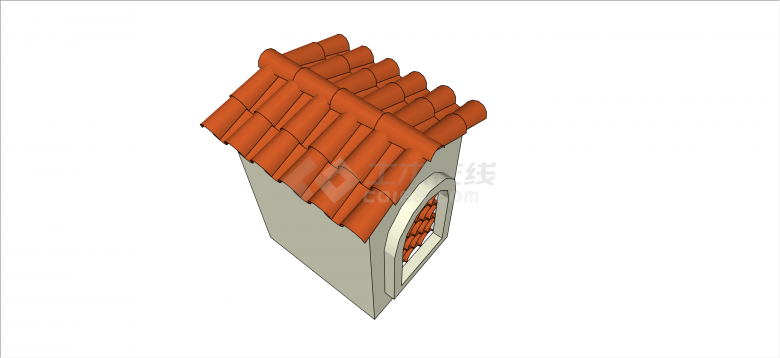 古典橙色小型屋顶瓦片su模型-图二