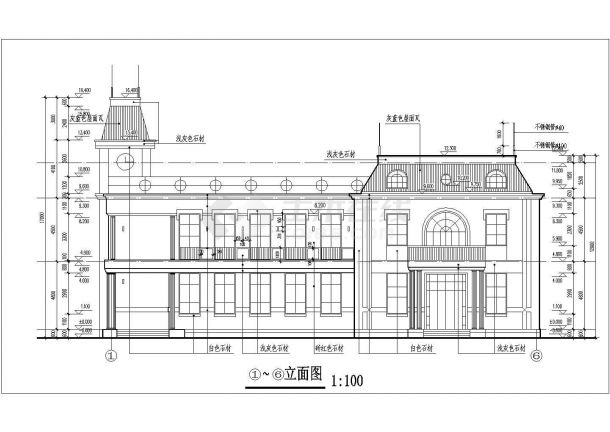 南通某小型2层会所建筑设计全套cad图(含平面图，立面图)-图一