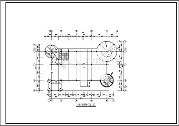 某三层坡顶天都城法国古堡设计cad全套建施图纸-图二