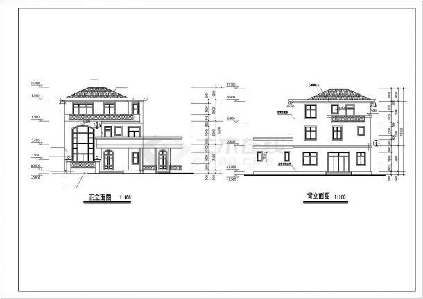 武汉市绿色时光小区3层L型砖混结构别墅建筑设计CAD图纸（16.5x16米）-图一
