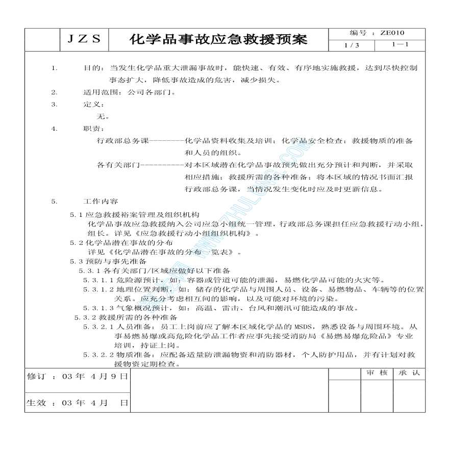 某企业化学品事故应急救援预案-图一