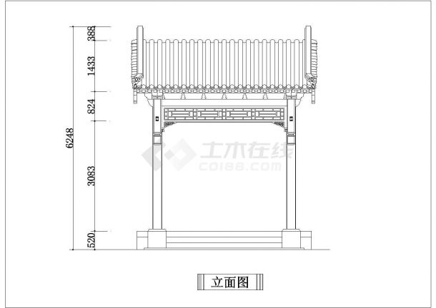 经典中式古典风格大门设计cad平立面建筑图图集-图一