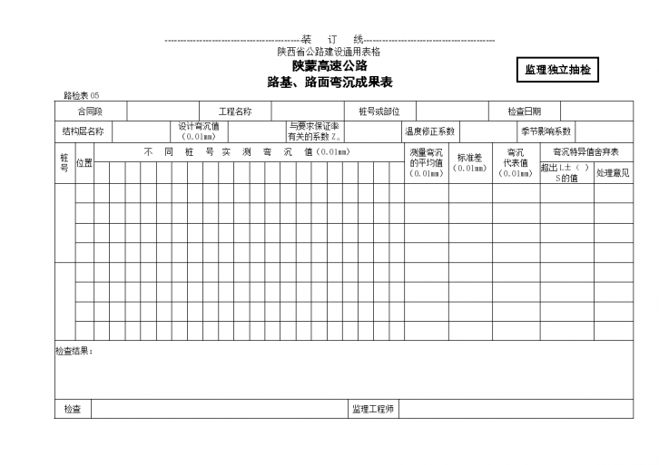 陕蒙高速公路路基、路面弯沉成果表-图一