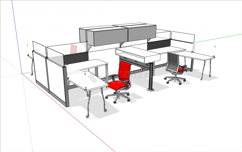 多组现代风格办公桌su模型-图一