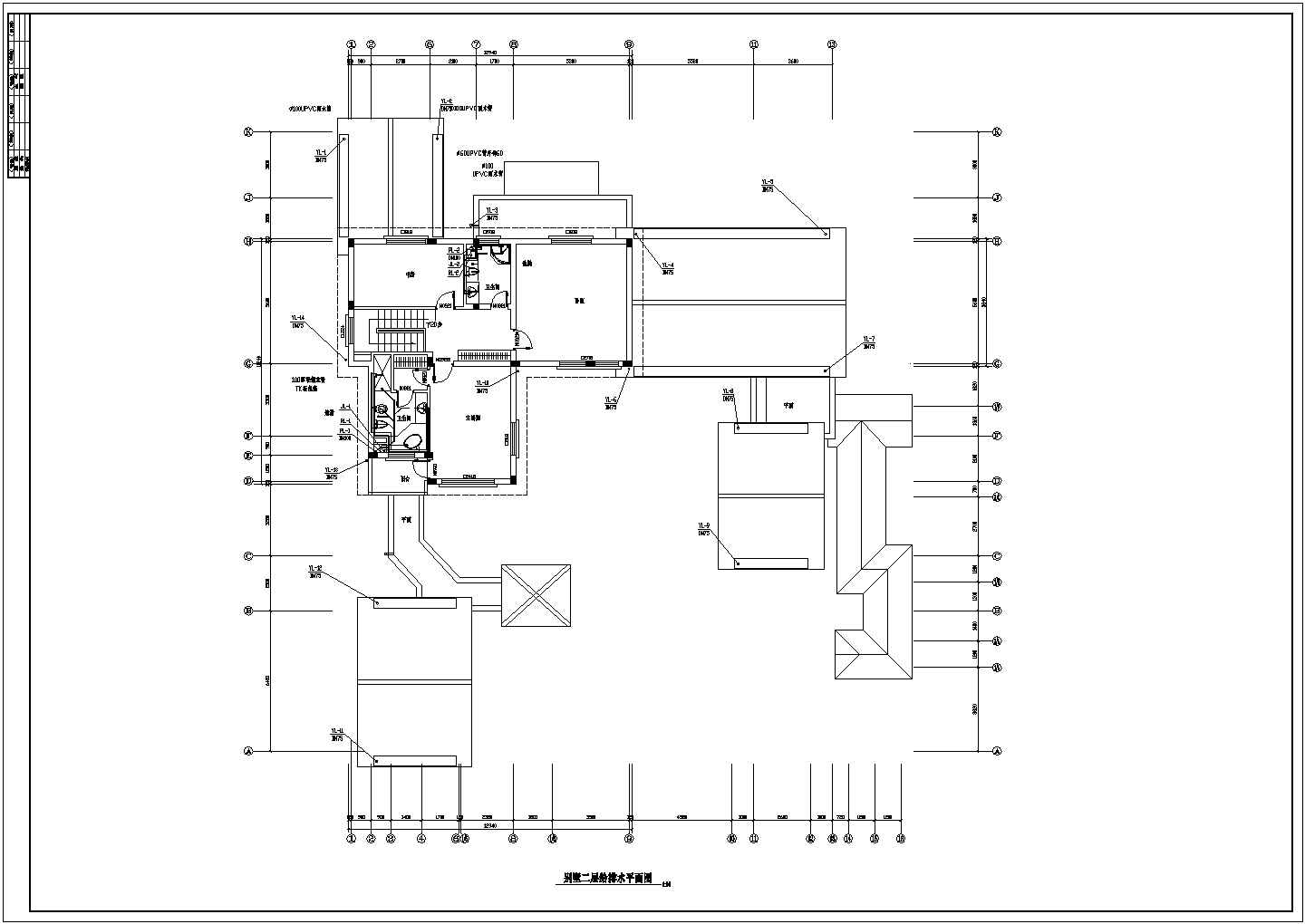 某二层框架结构仿古别墅设计cad全套建筑施工图（含结构设计，含水电设计）