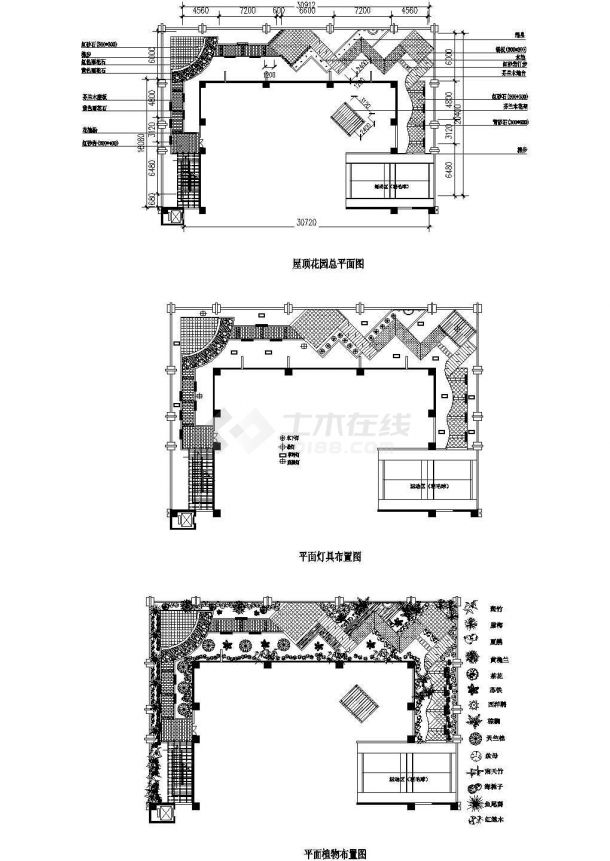 无锡市锡山区某医院住院部屋顶花园设计CAD施工图-图二
